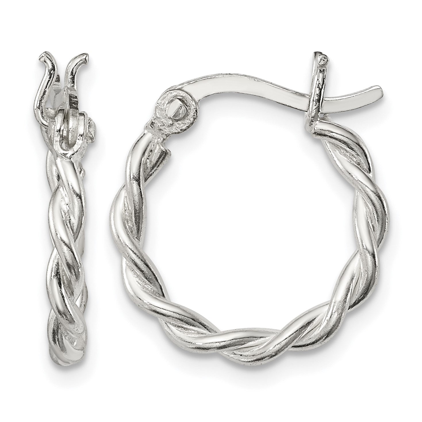 Sterling Silver Satin Twisted 2mm Hoop Earrings