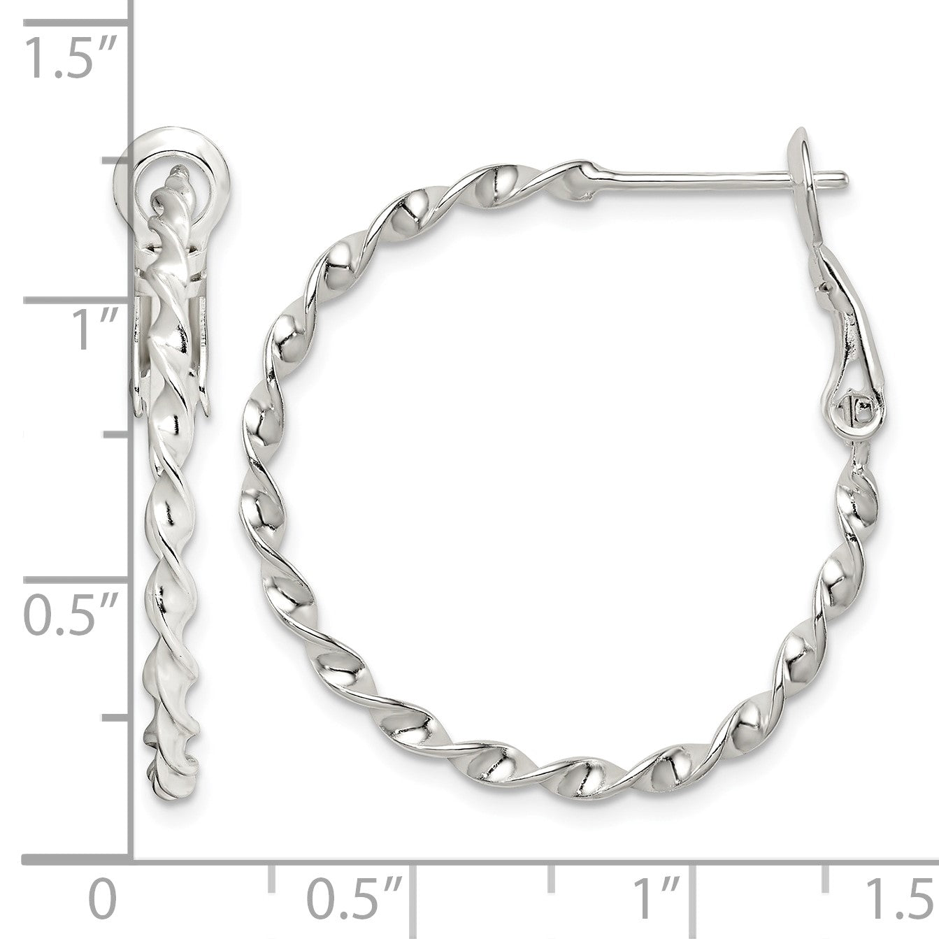 Sterling Silver Rhodium-plated Twisted Omega Back Hoop Earrings