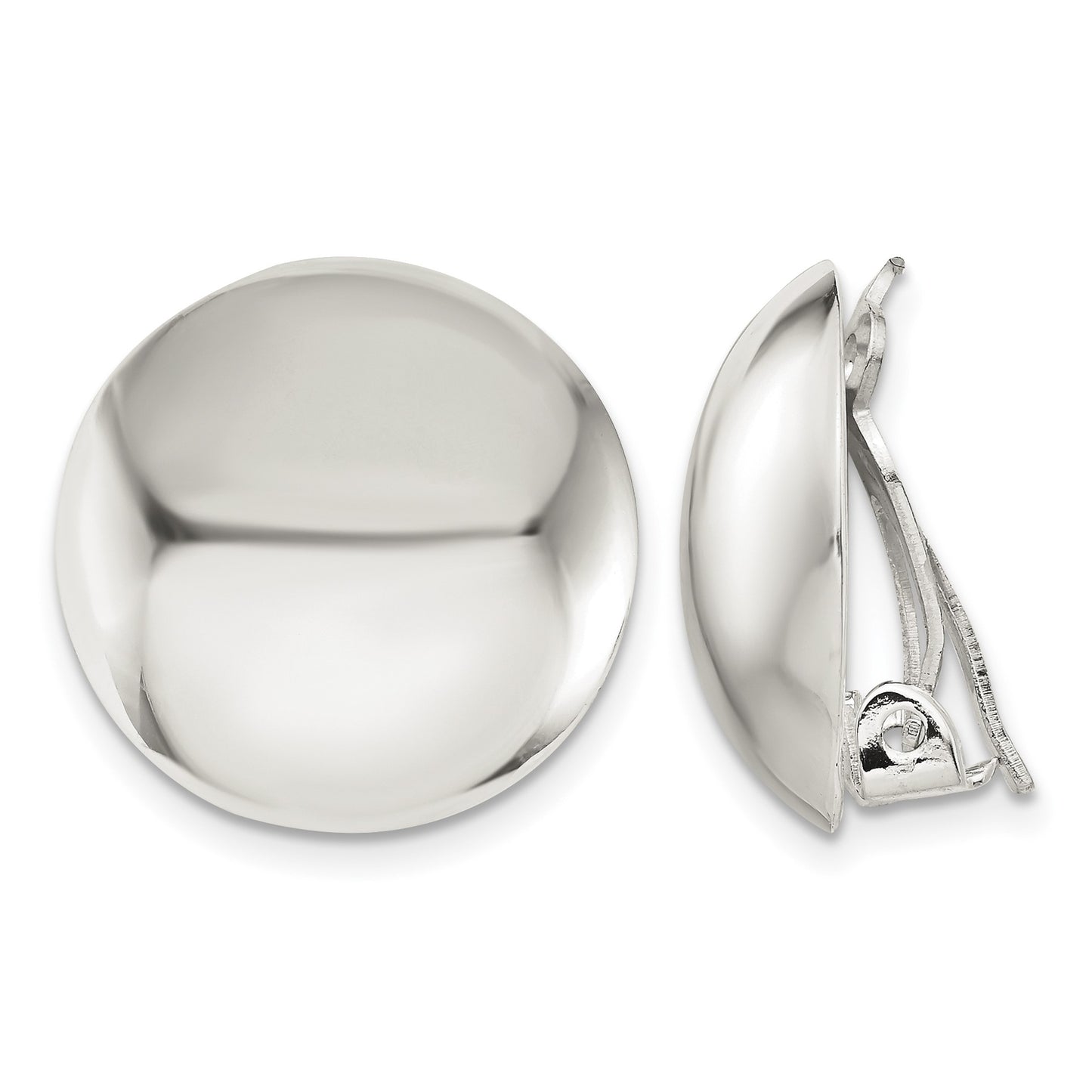 Sterling Silver Polished Non-Pierced 18mm Circle Button Earrings