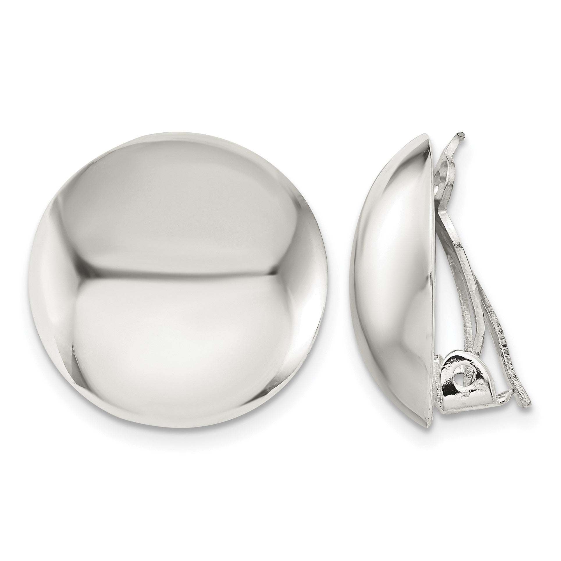 Sterling Silver Polished Non-Pierced 18mm Circle Button Earrings