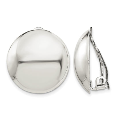 Sterling Silver Polished Non-Pierced 23mm Circle Button Earrings