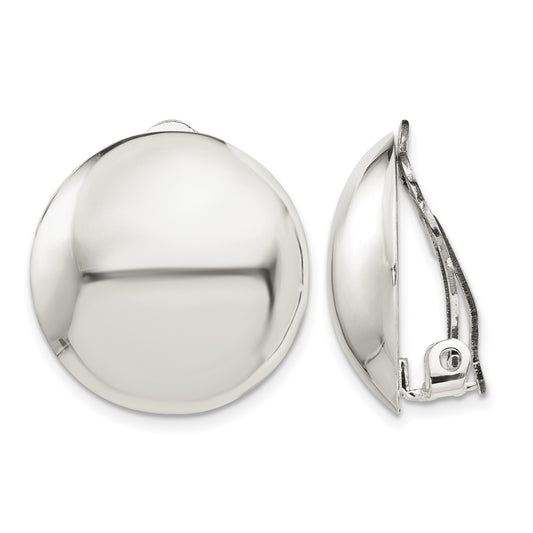 Sterling Silver Polished Non-Pierced 23mm Circle Button Earrings