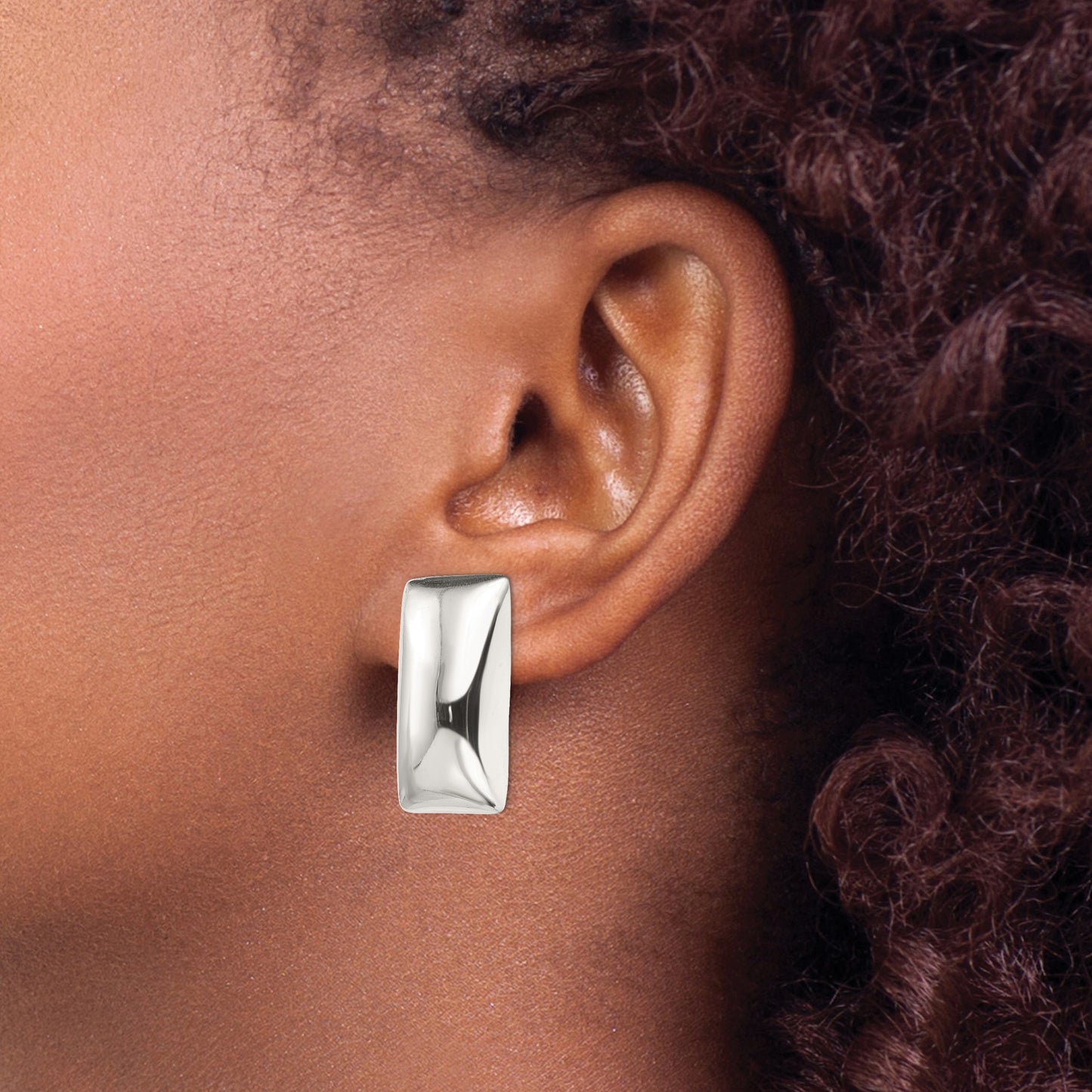 Sterling Silver Polished Non-Pierced Rectangle Earrings