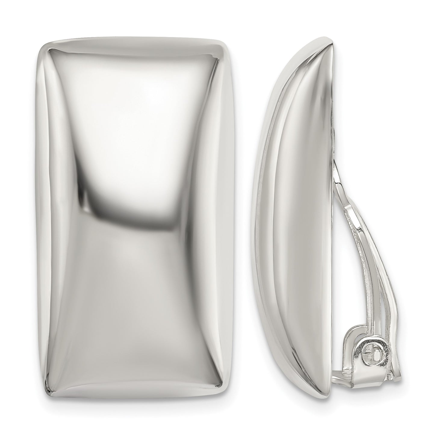 Sterling Silver Polished Non-Pierced Rectangle Earrings