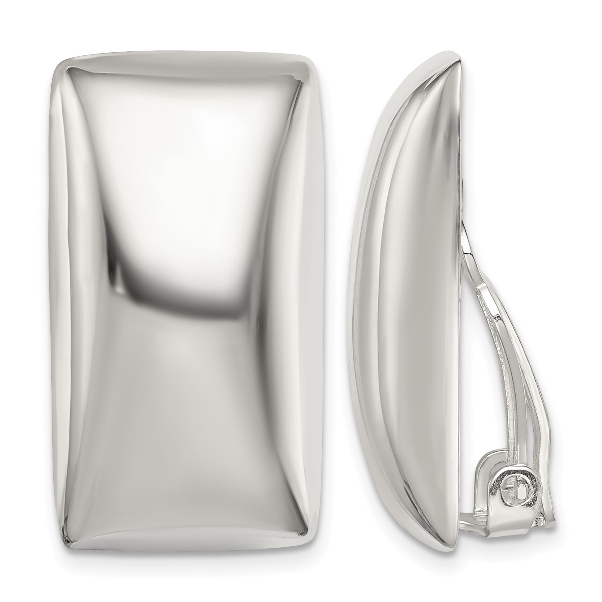 Sterling Silver Polished Non-Pierced Rectangle Earrings