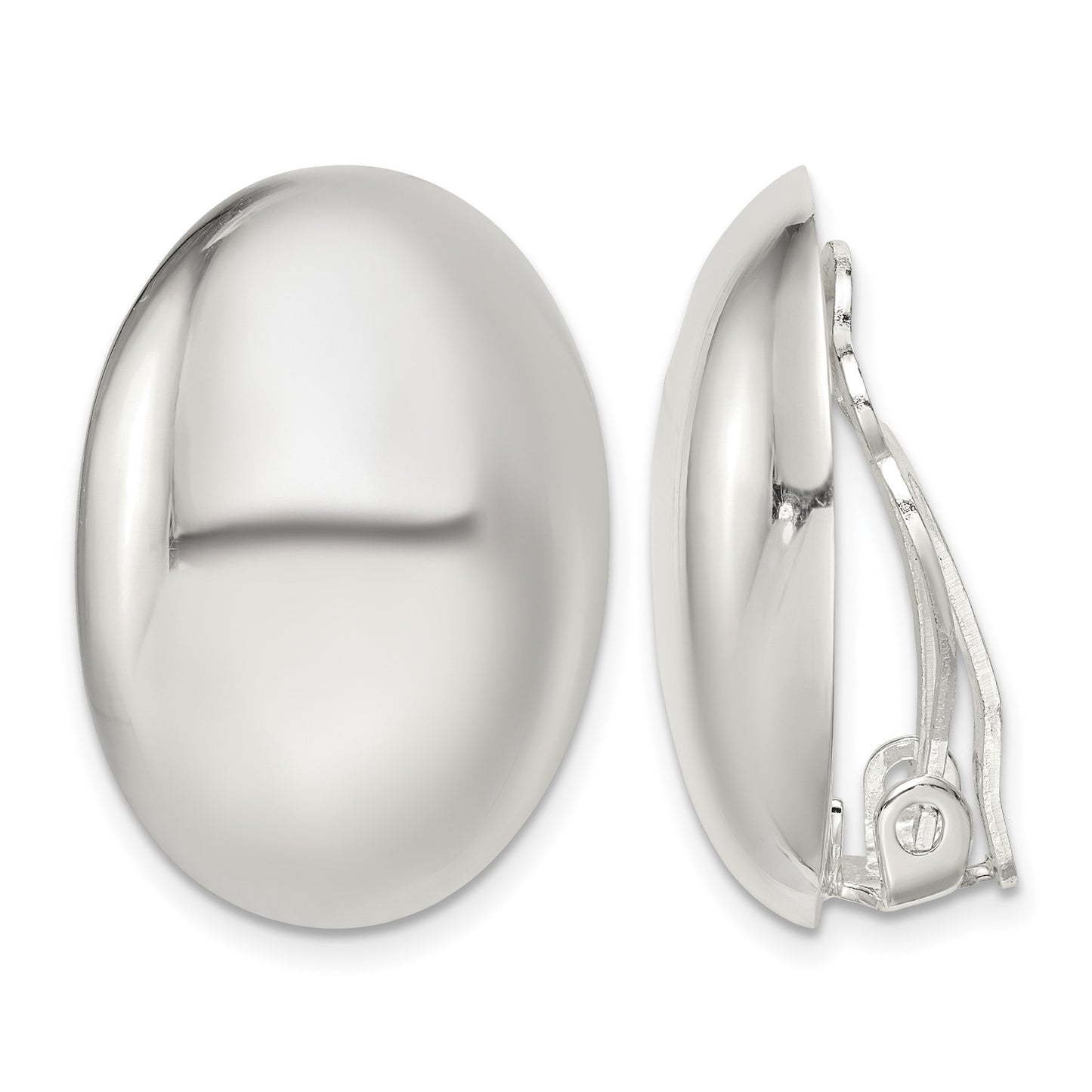 Sterling Silver Polished Non-Pierced 25x18mm Oval Button Earrings