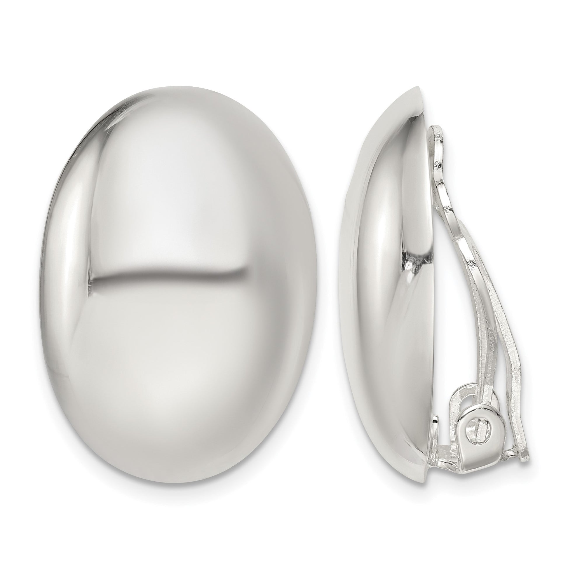 Sterling Silver Polished Non-Pierced 25x18mm Oval Button Earrings