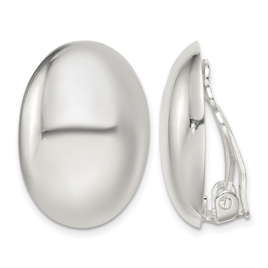 Sterling Silver Polished Non-Pierced 25x18mm Oval Button Earrings
