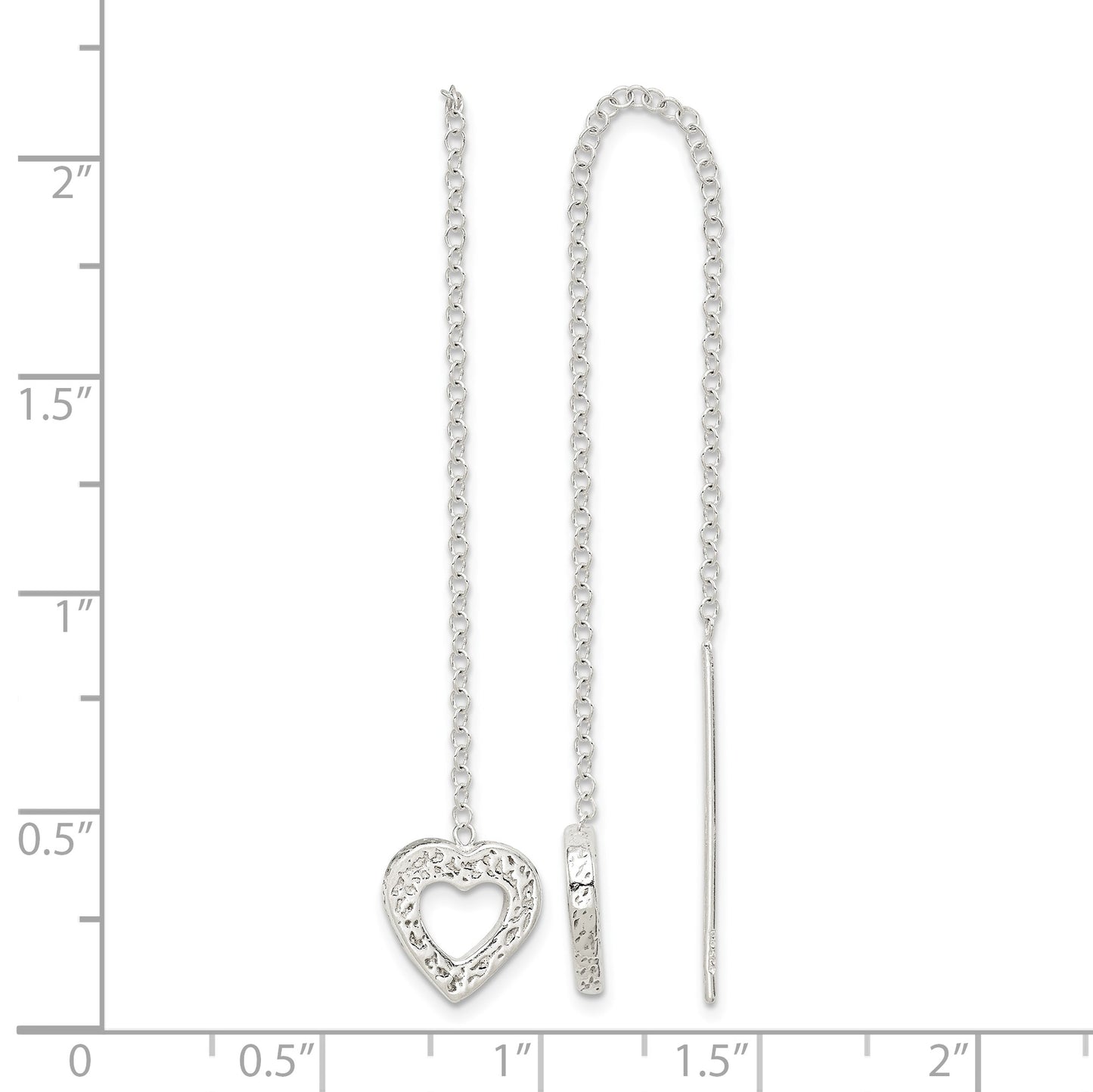 Sterling Silver Polished & Hammered Heart Threader Earrings