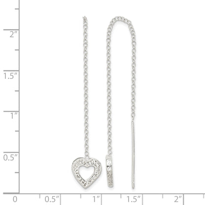 Sterling Silver Polished & Hammered Heart Threader Earrings