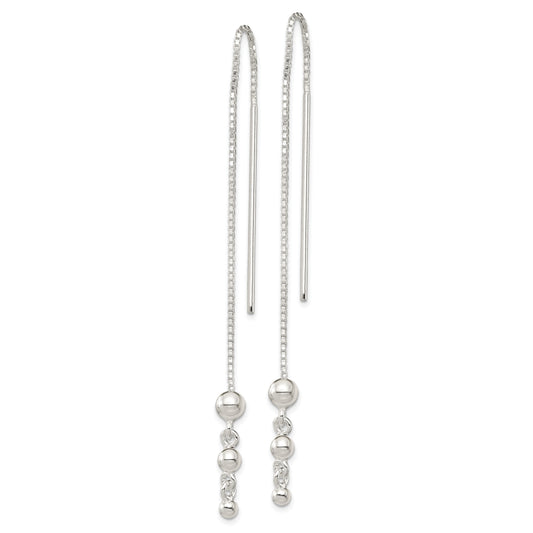 Sterling Silver Polished Triple Graduated Ball Threader Earrings