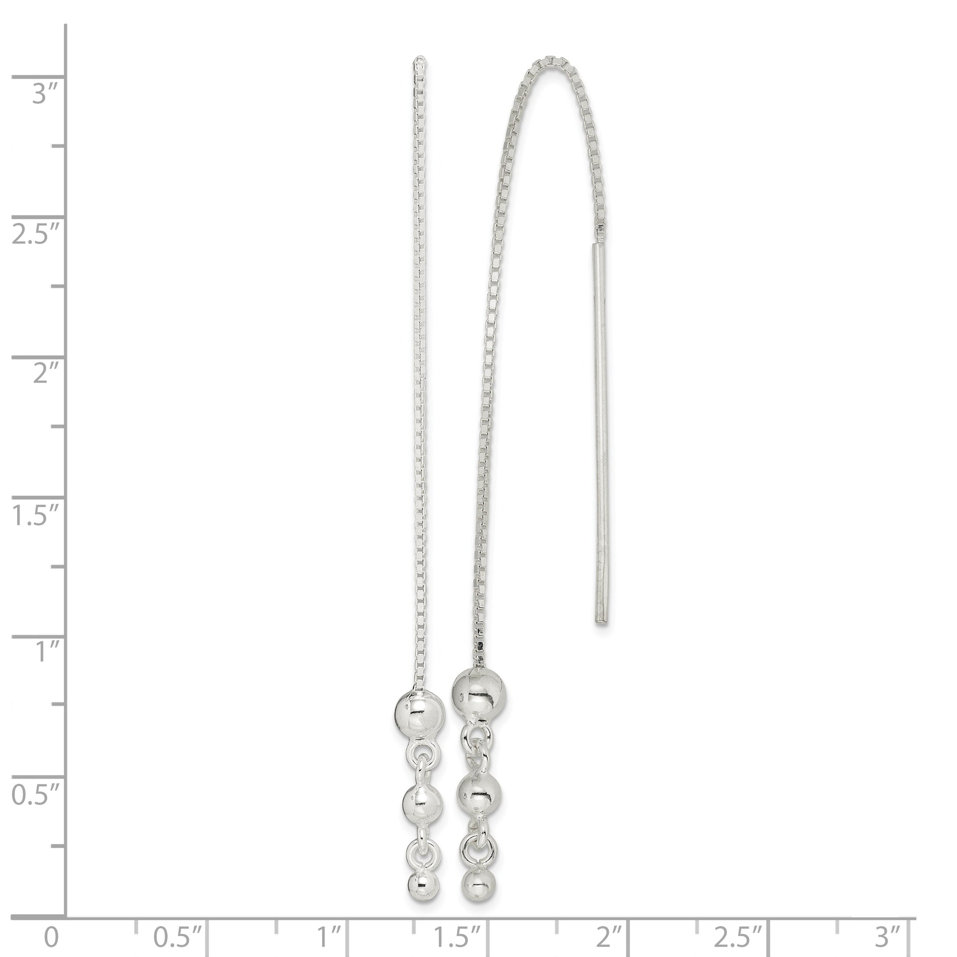 Sterling Silver Polished Triple Graduated Ball Threader Earrings