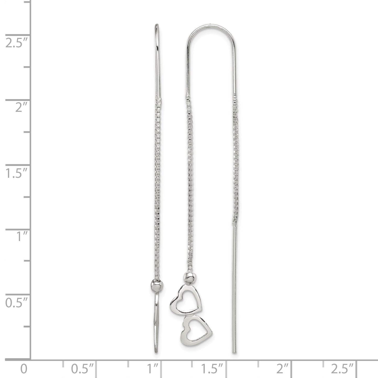 Sterling Silver Polished Double Heart Threader Earrings