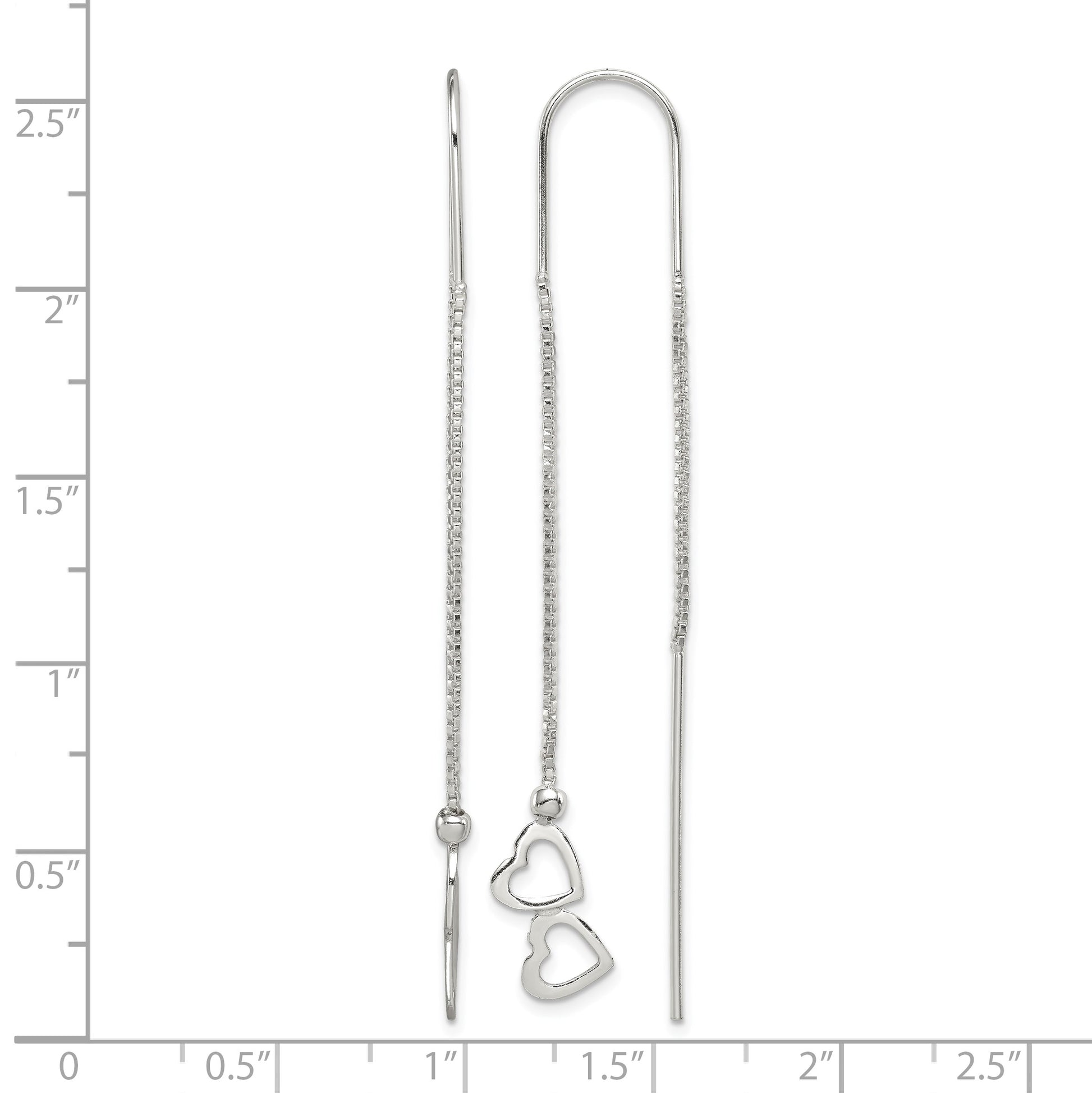 Sterling Silver Polished Double Heart Threader Earrings