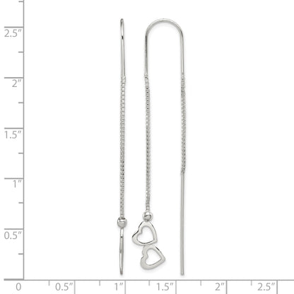 Sterling Silver Polished Double Heart Threader Earrings