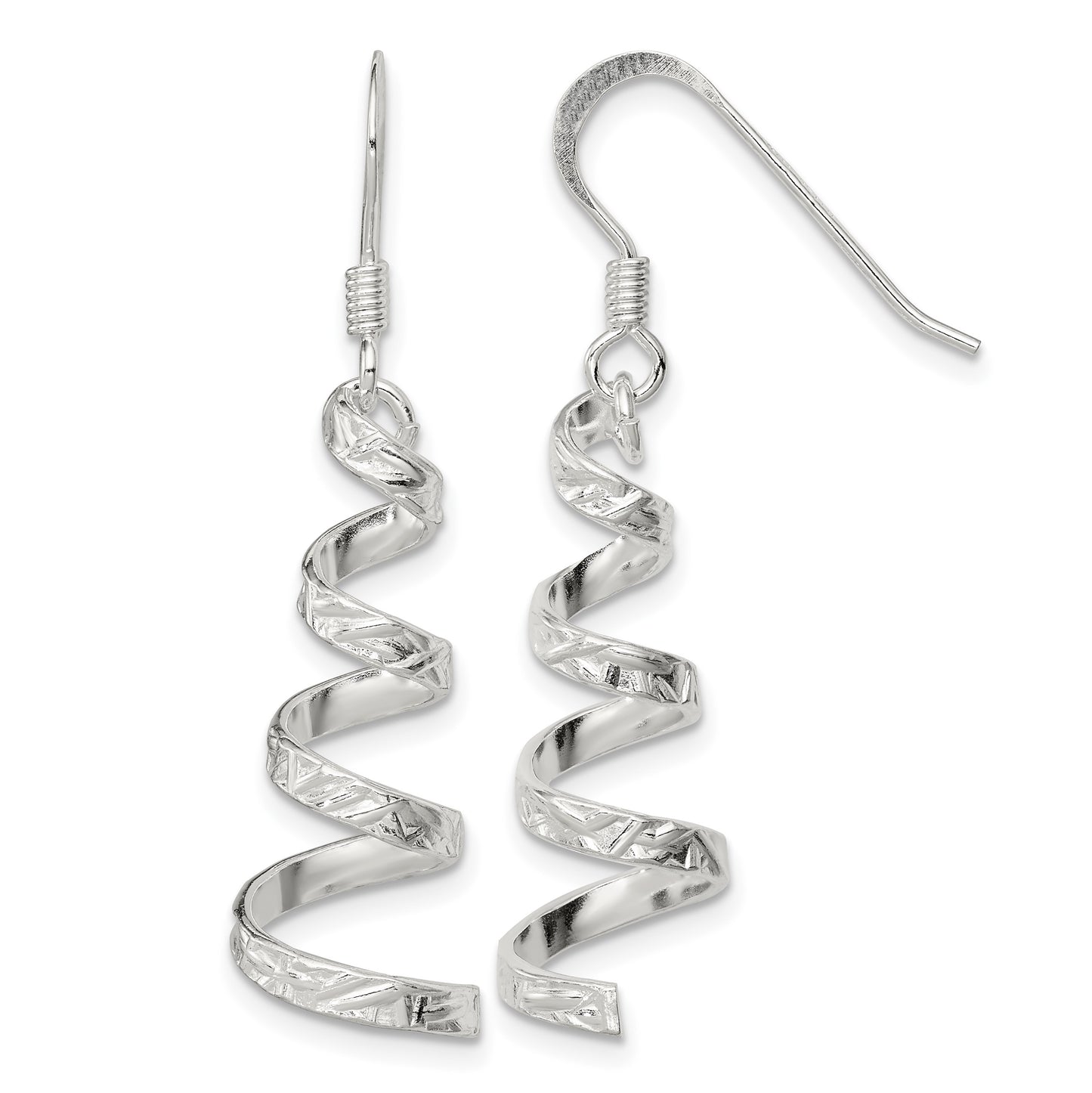 Sterling Silver Polished & Textured Twisted Dangle Earrings