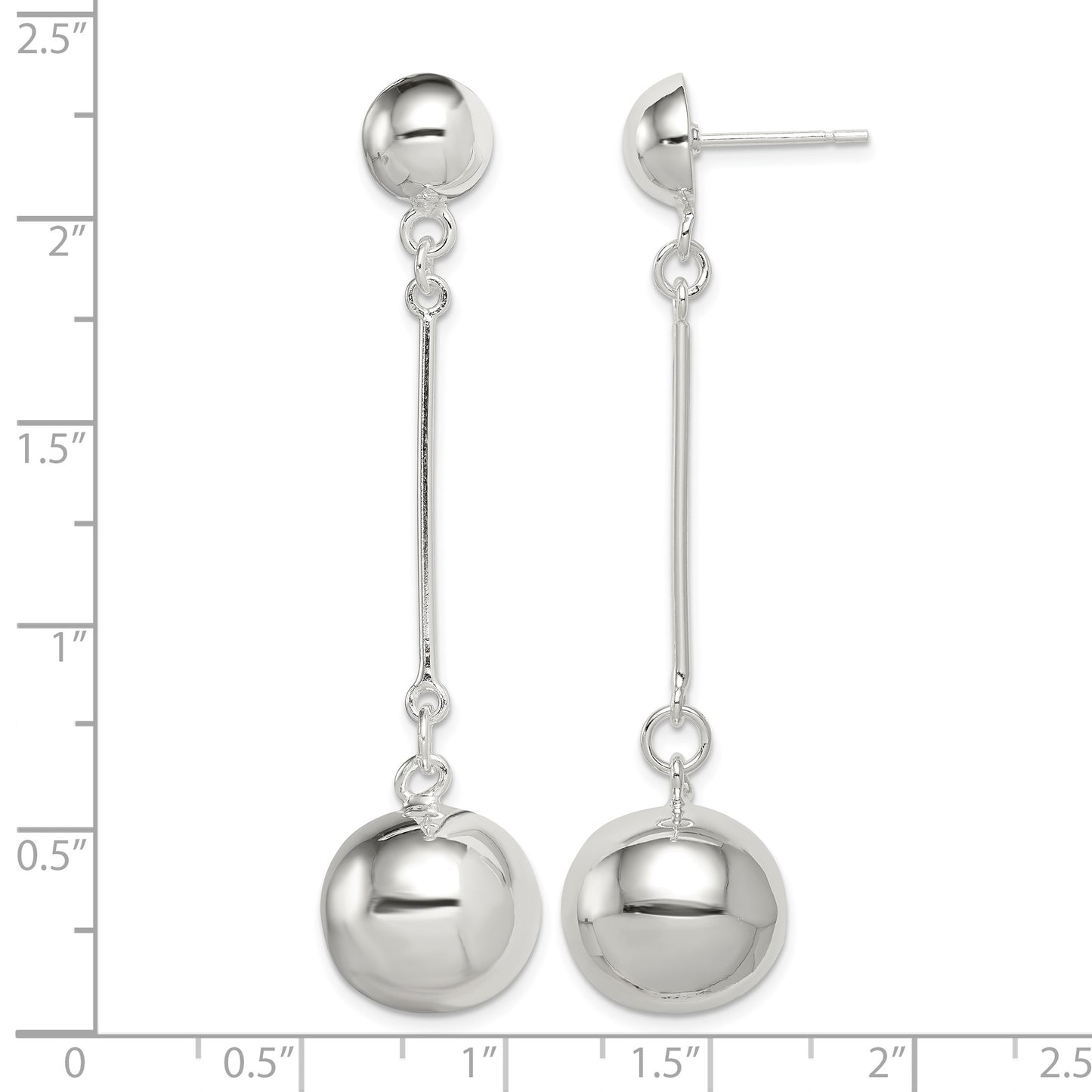Sterling Silver Polished 14mm Ball Post Dangle Earrings