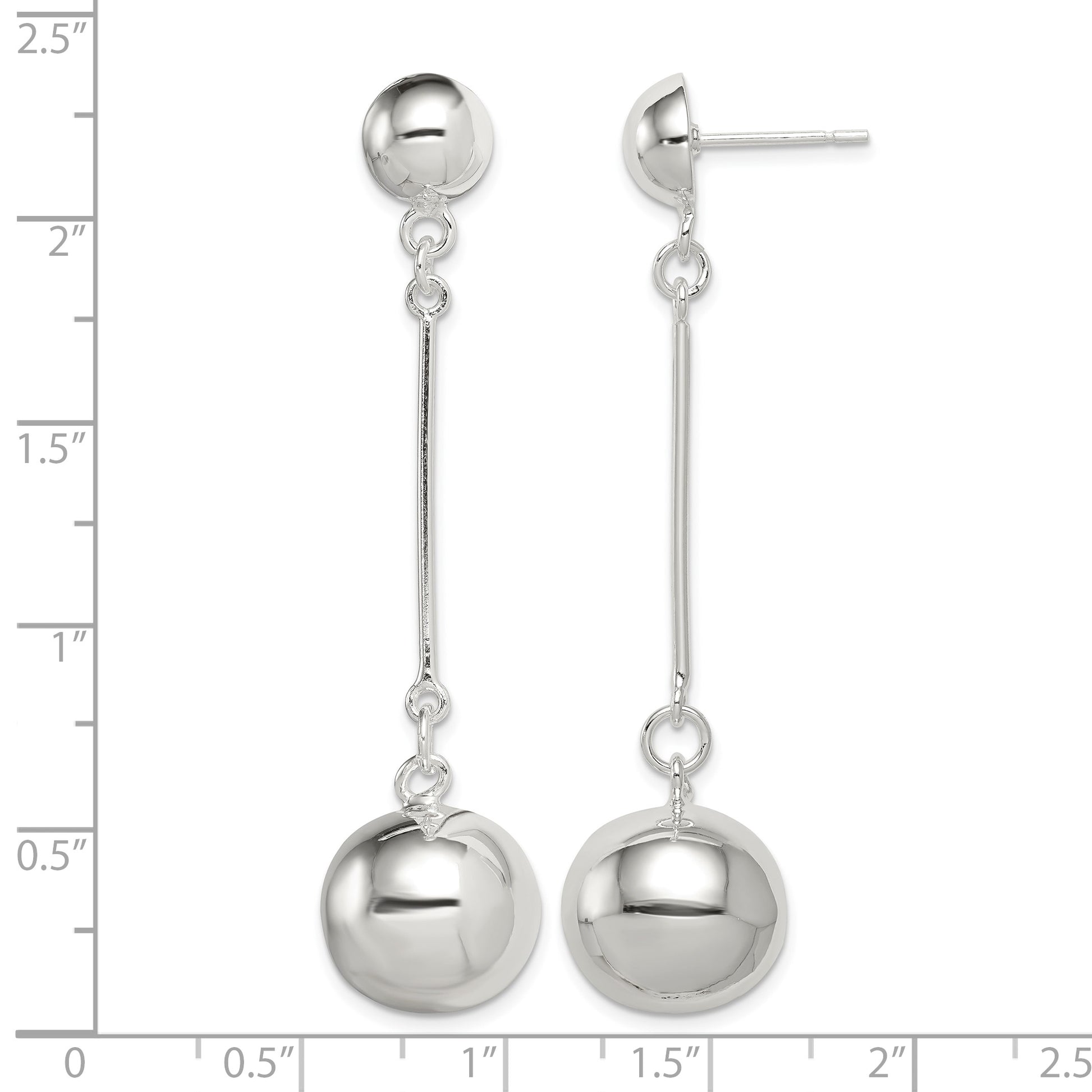 Sterling Silver Polished 14mm Ball Post Dangle Earrings