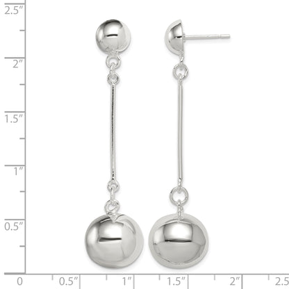 Sterling Silver Polished 14mm Ball Post Dangle Earrings