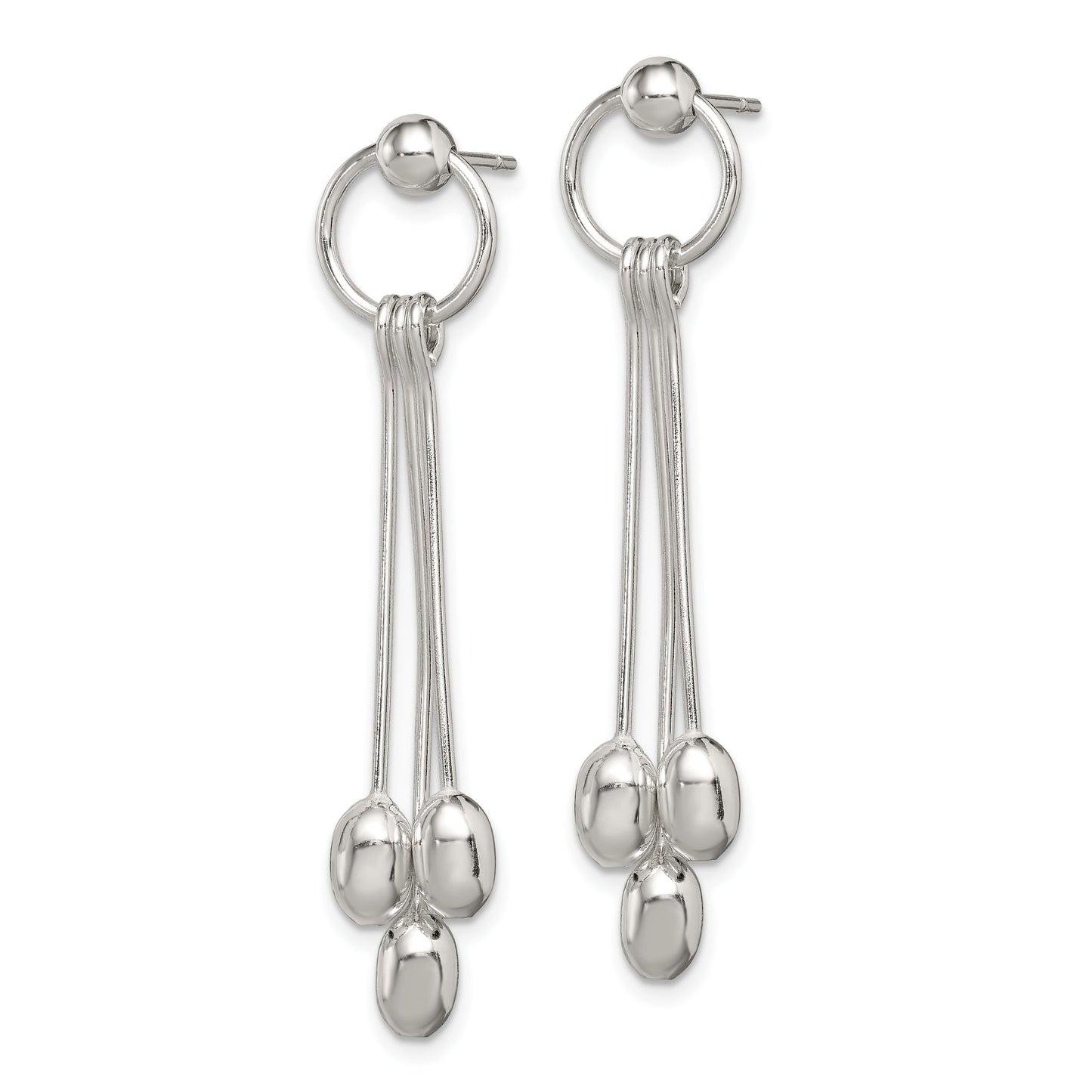 Sterling Silver Polished Multi-strand Oval Beaded Post Dangle Earrings