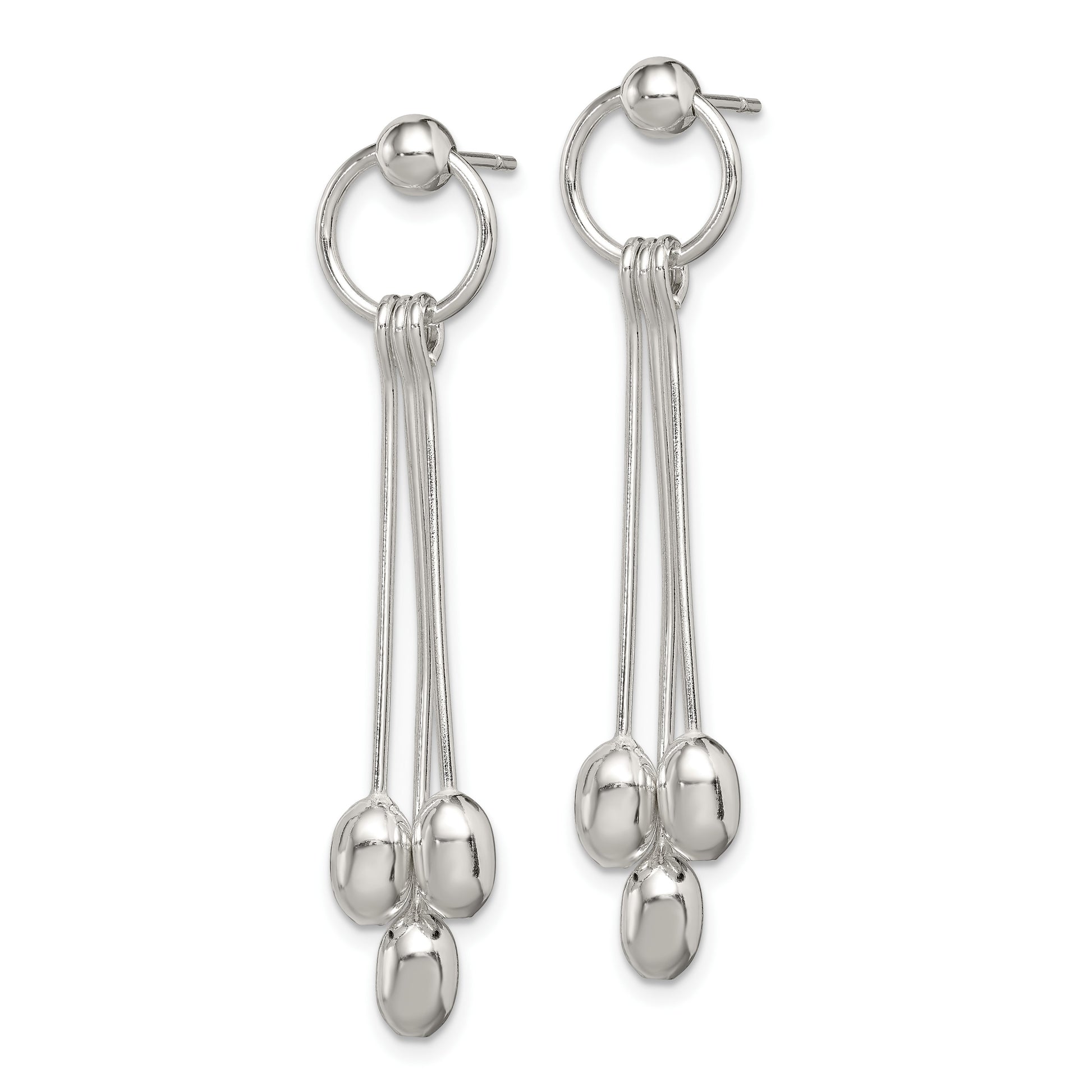 Sterling Silver Polished Multi-strand Oval Beaded Post Dangle Earrings
