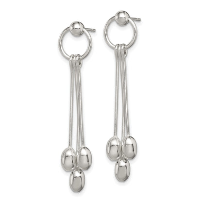Sterling Silver Polished Multi-strand Oval Beaded Post Dangle Earrings