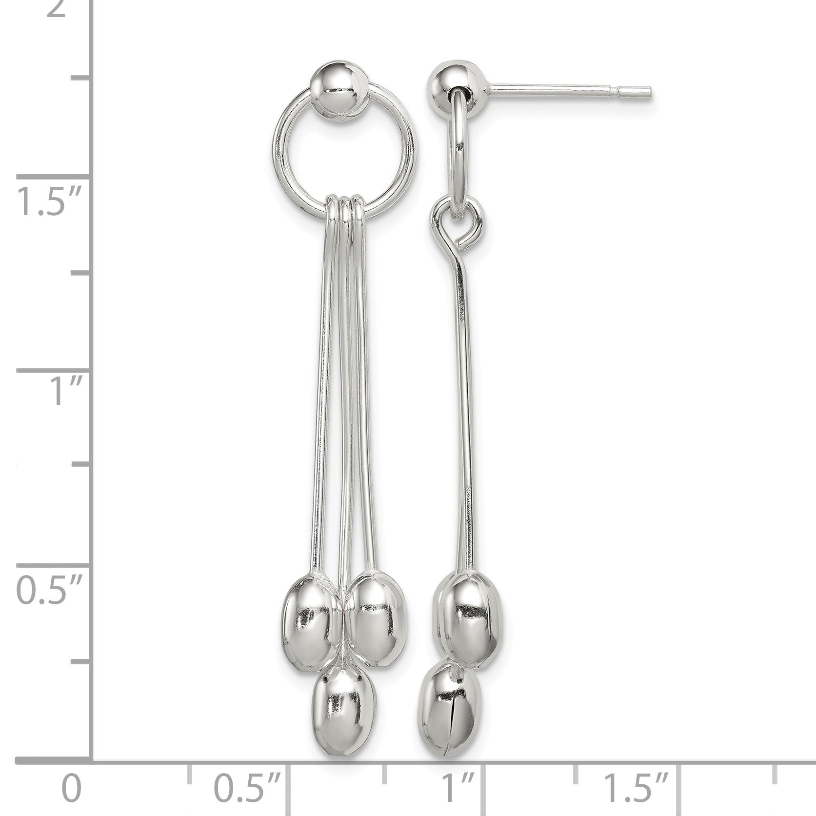 Sterling Silver Polished Multi-strand Oval Beaded Post Dangle Earrings