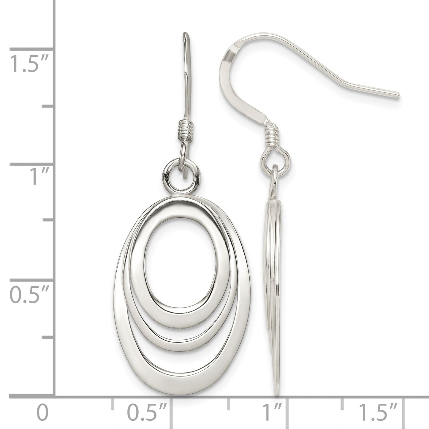 Sterling Silver Polished Triple Oval Dangle Earrings
