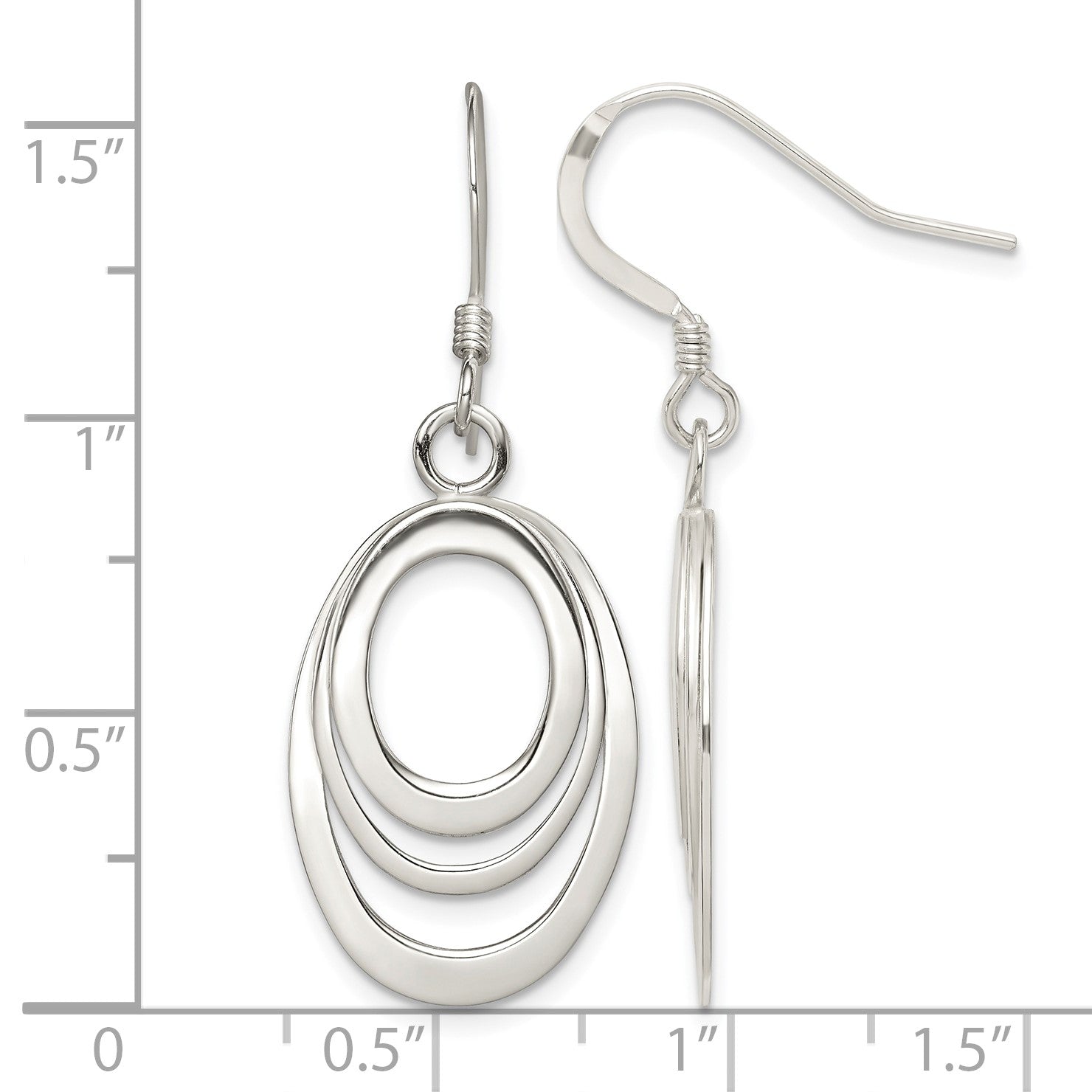 Sterling Silver Polished Triple Oval Dangle Earrings