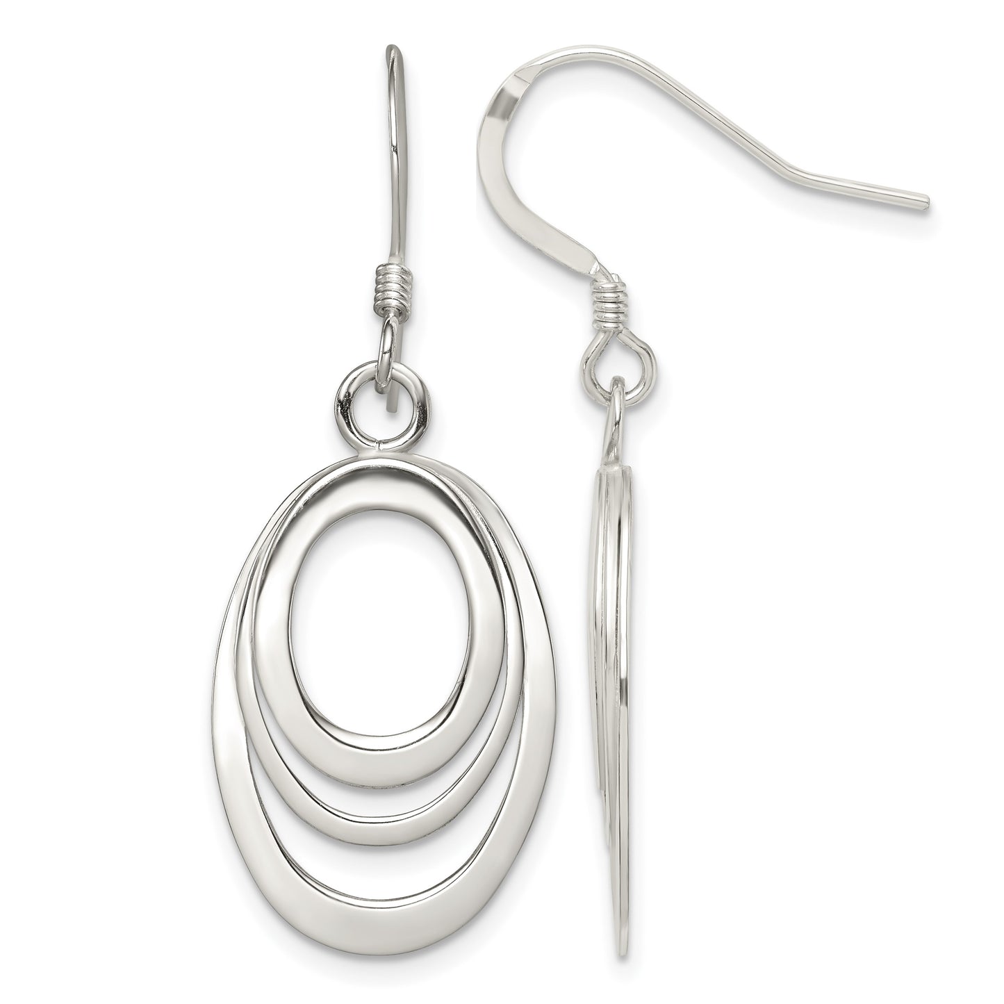 Sterling Silver Polished Triple Oval Dangle Earrings
