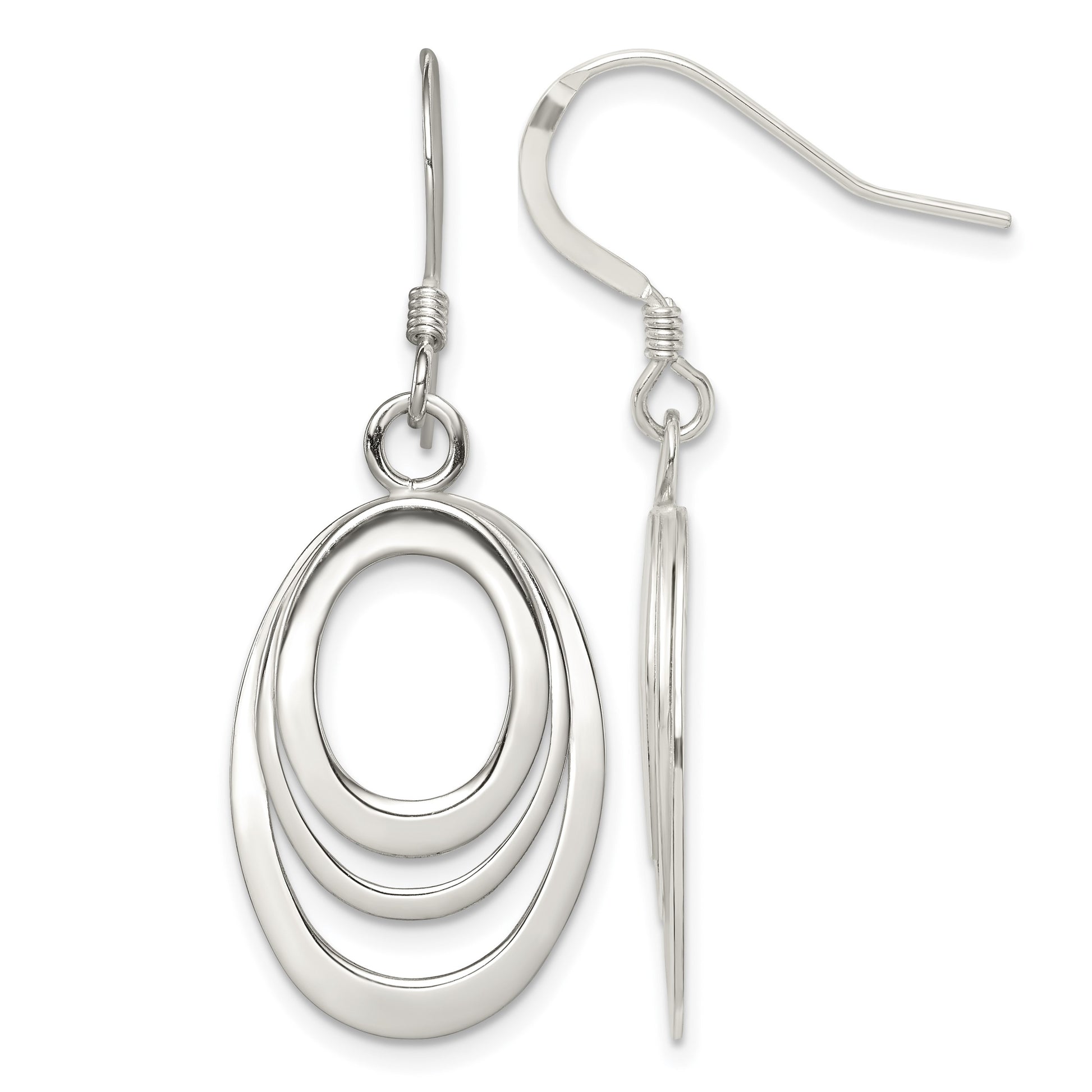 Sterling Silver Polished Triple Oval Dangle Earrings