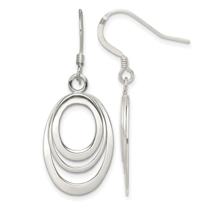 Sterling Silver Polished Triple Oval Dangle Earrings