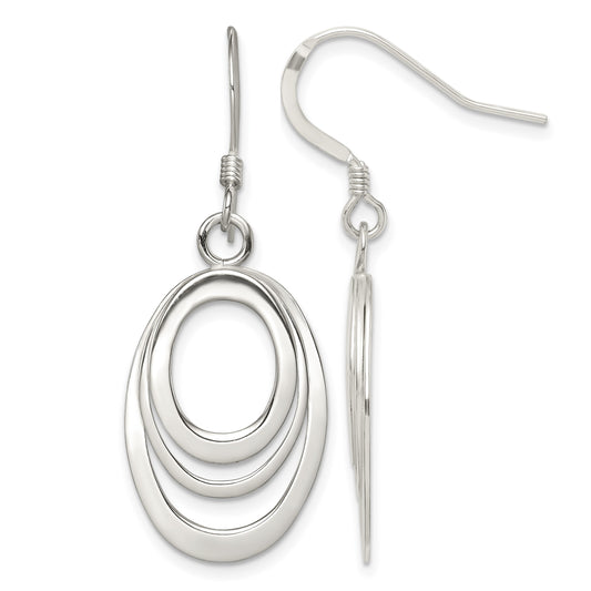 Sterling Silver Polished Triple Oval Dangle Earrings