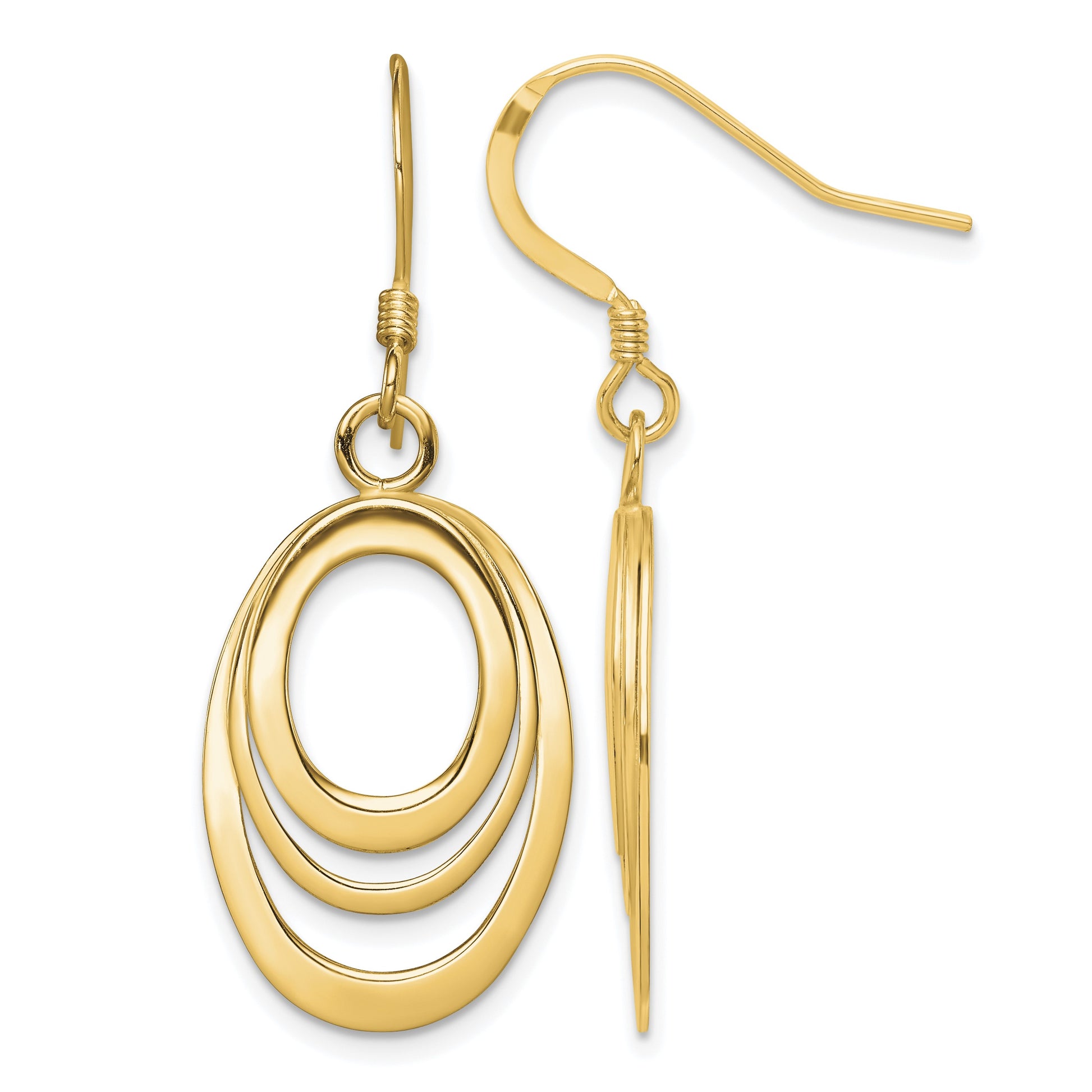 Sterling Silver Flash Gold-plated Polished Triple Oval Dangle Earrings