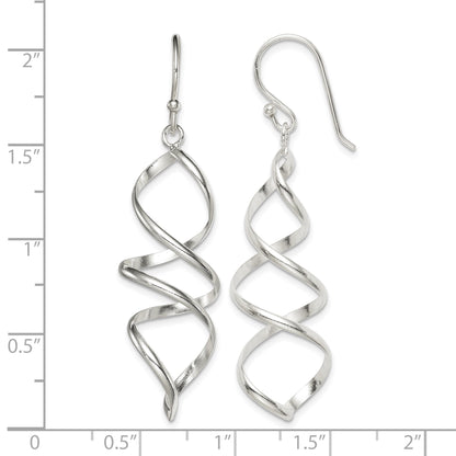 Sterling Silver Polished Corkscrew Twisted Dangle Earrings