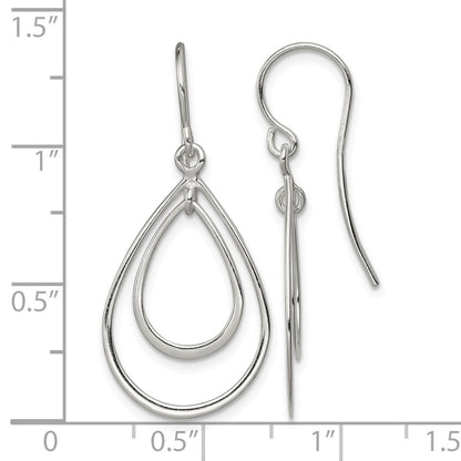 Sterling Silver Polished Double Teardrop Dangle Earrings