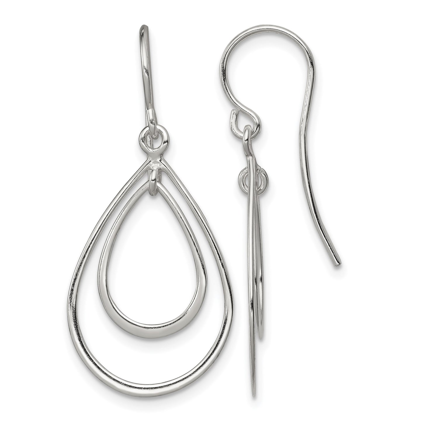 Sterling Silver Polished Double Teardrop Dangle Earrings