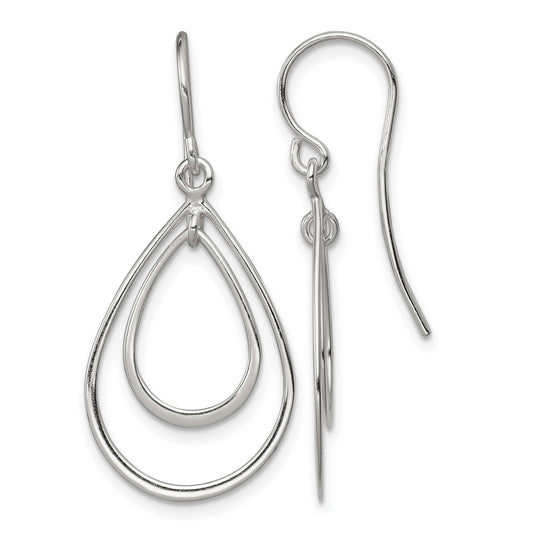 Sterling Silver Polished Double Teardrop Dangle Earrings