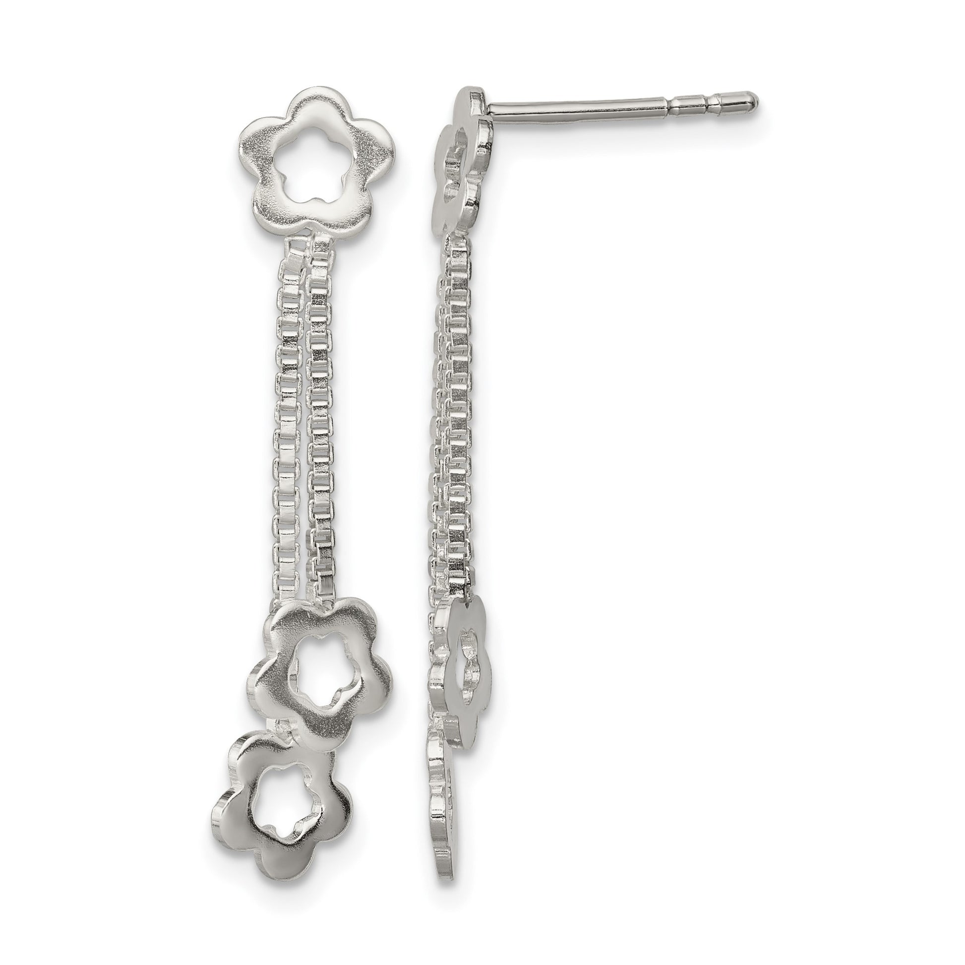 Sterling Silver Flower Dangle Earrings