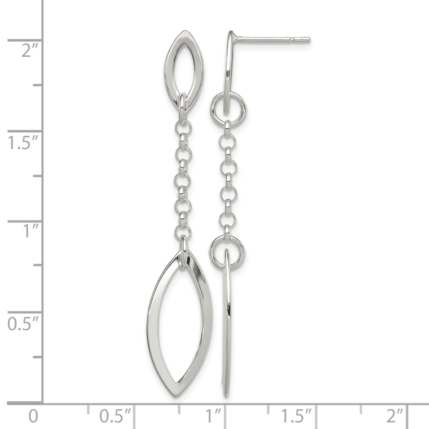 Sterling Silver Polished Marquise Shapes & Chain Post Dangle Earrings