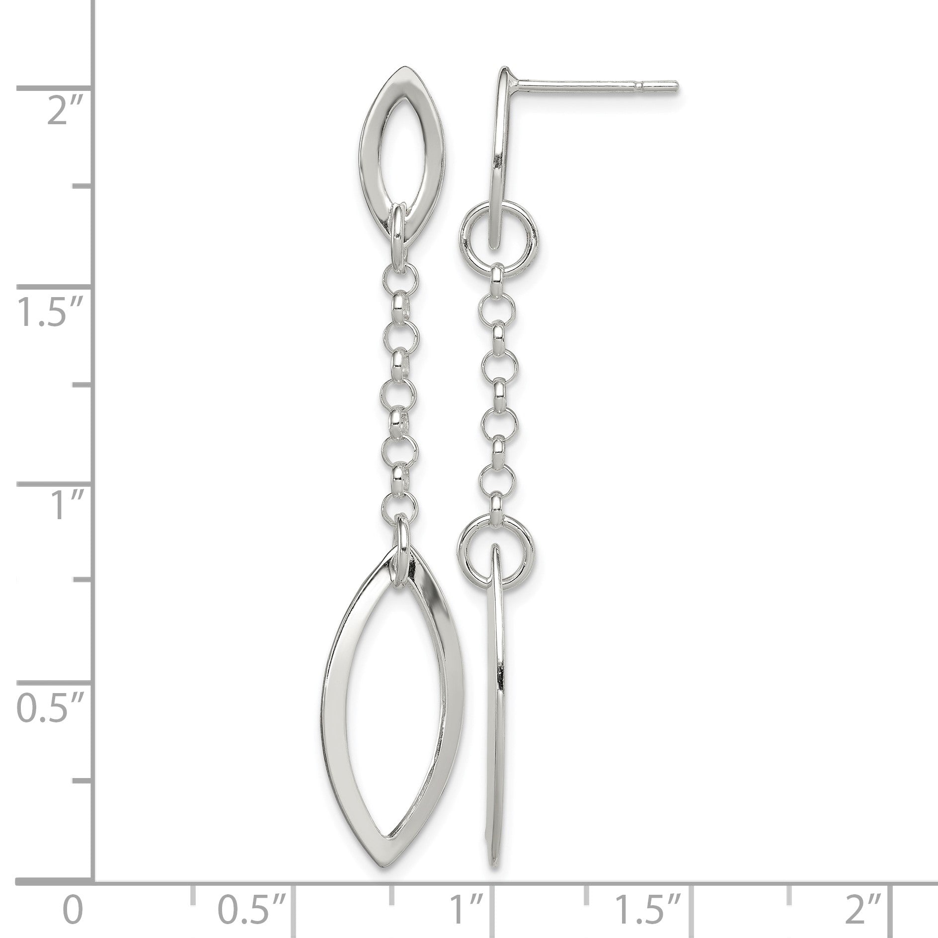 Sterling Silver Polished Marquise Shapes & Chain Post Dangle Earrings