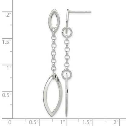 Sterling Silver Polished Marquise Shapes & Chain Post Dangle Earrings