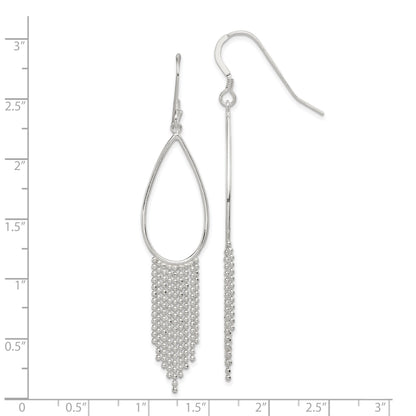 Sterling Silver Polished Teardrop & Beaded Chain Dangle Earrings
