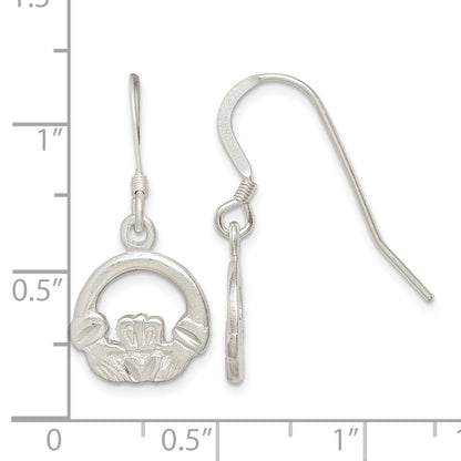 Sterling Silver Satin & Diamond-cut Claddagh Dangle Earrings