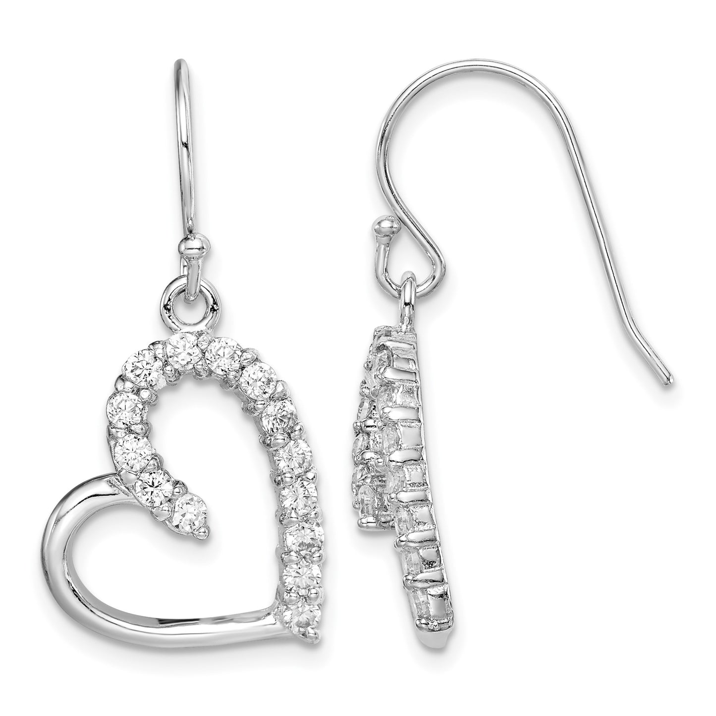 Sterling Silver Rhodium-plated CZ Heart Earrings