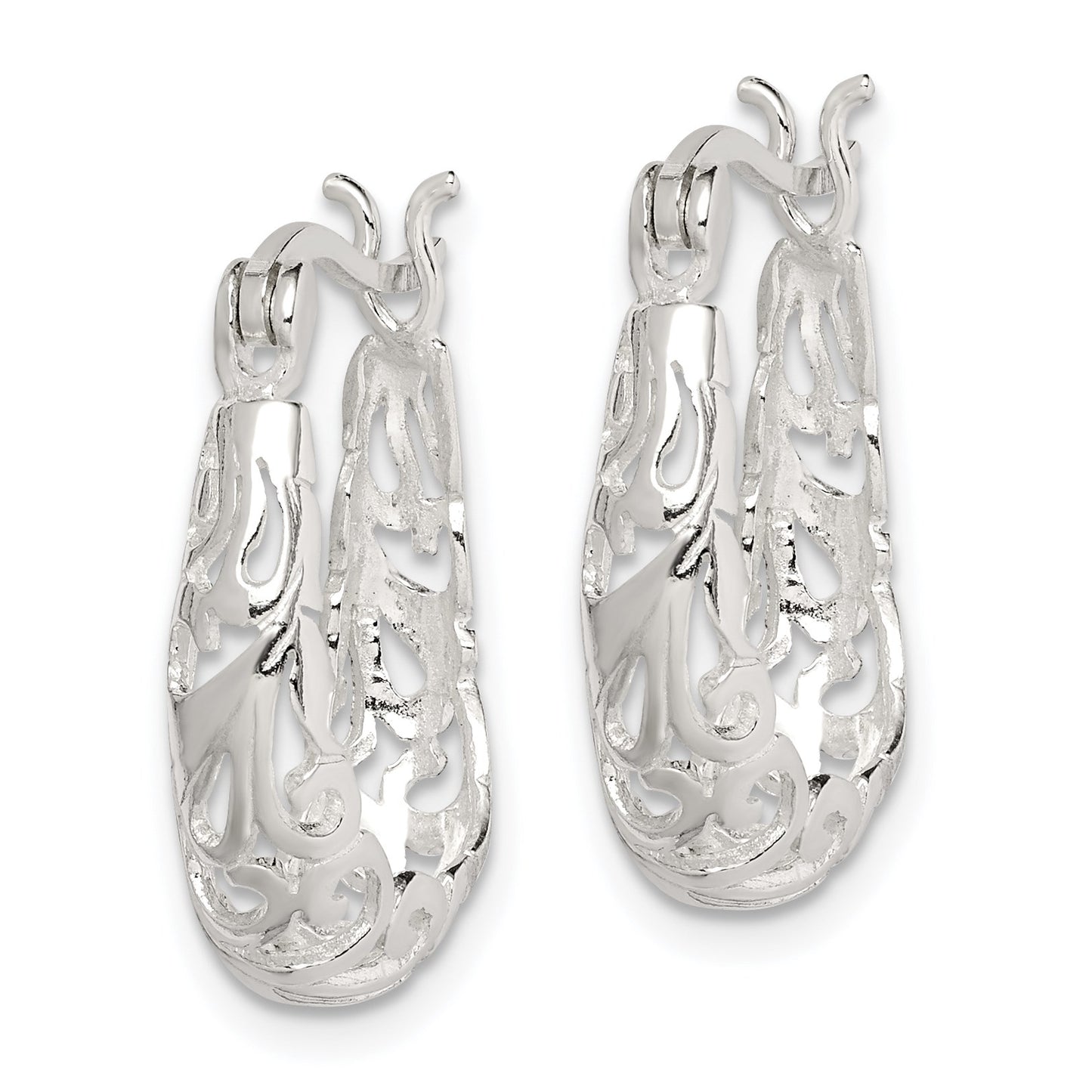 Sterling Silver Polished Filigree Oval Hoop Earrings