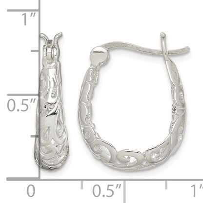 Sterling Silver Polished Filigree Oval Hoop Earrings