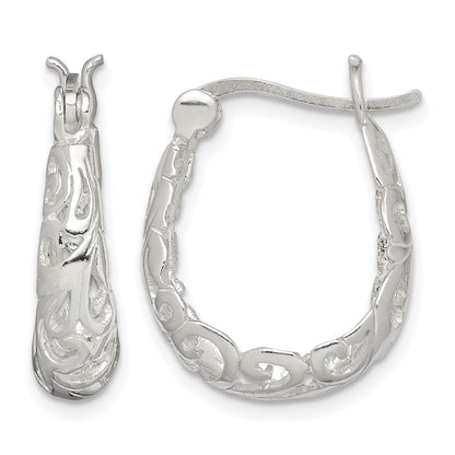 Sterling Silver Polished Filigree Oval Hoop Earrings