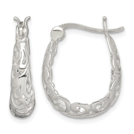 Sterling Silver Polished Filigree Oval Hoop Earrings