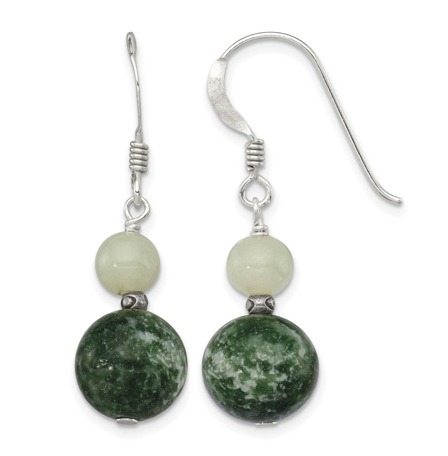 Sterling Silver Antiqued Moss Agate & Green Quartz Dangle Earrings